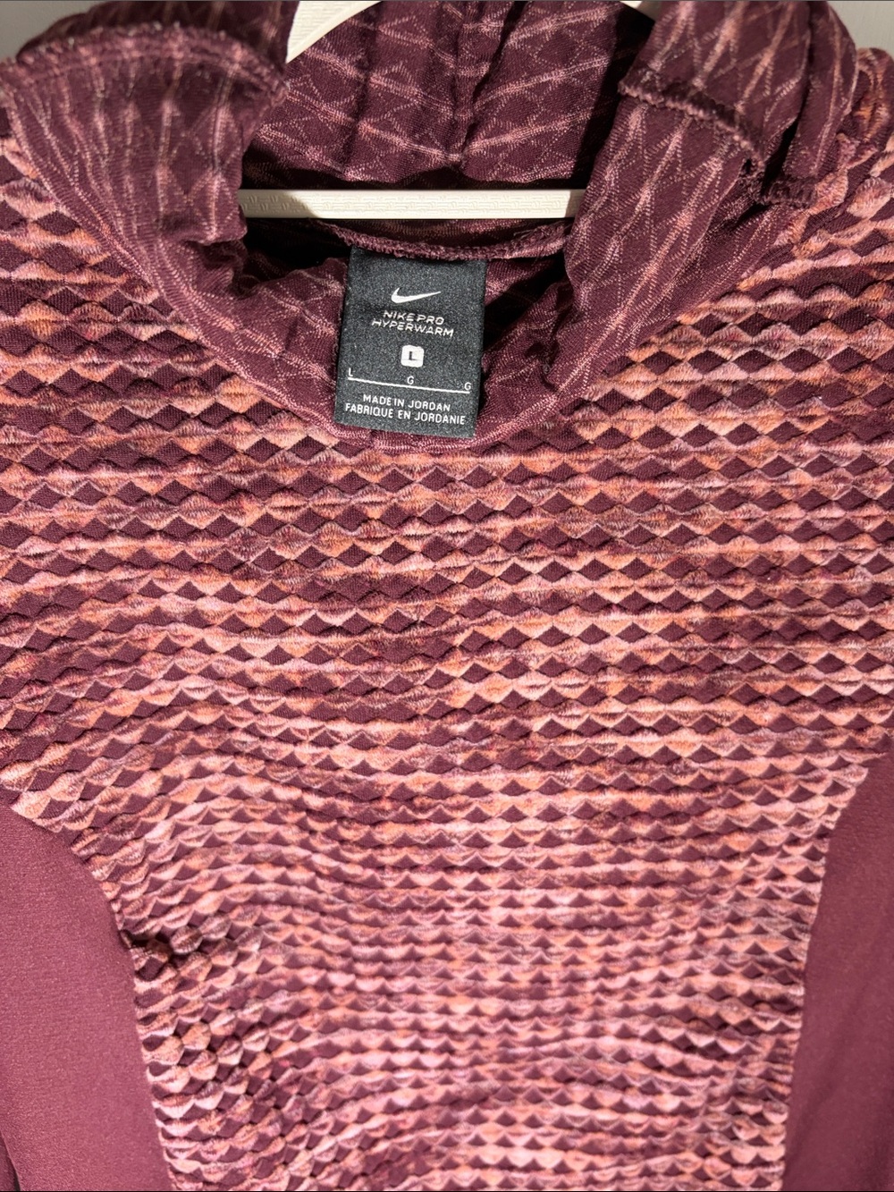 Nike Women's Maroon and Dusty Pink Textured Mock Neck Sweater